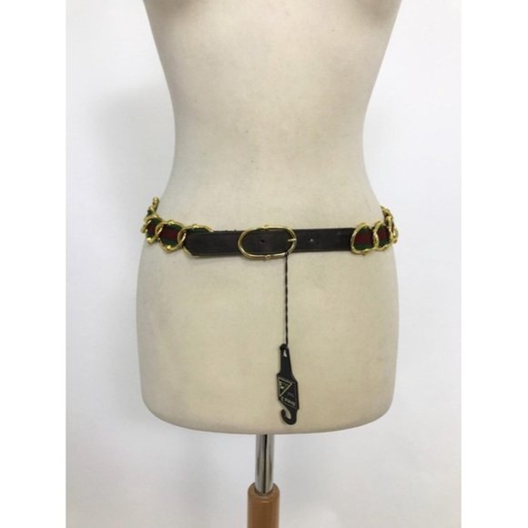 LINEA Red Green Stripe Chain & Leather Sherry Belt - Picture 7 of 7